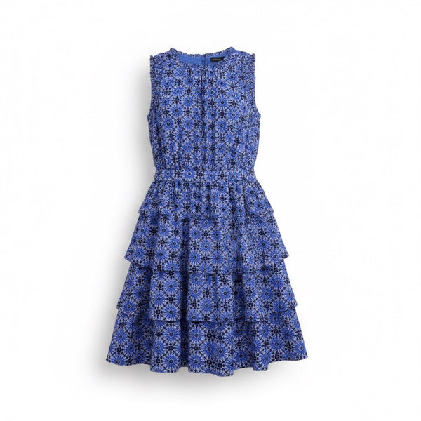 Banana Republic Womens Blue Floral Sleeveless Tiered Dress Elegant Size 0
