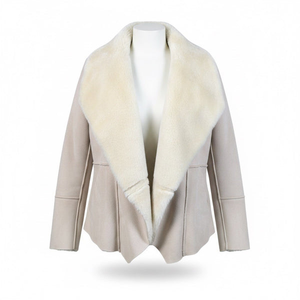 Lucky Brand Womens Beige Faux Suede Jacket With Stylish Wide Collar Sz  XS