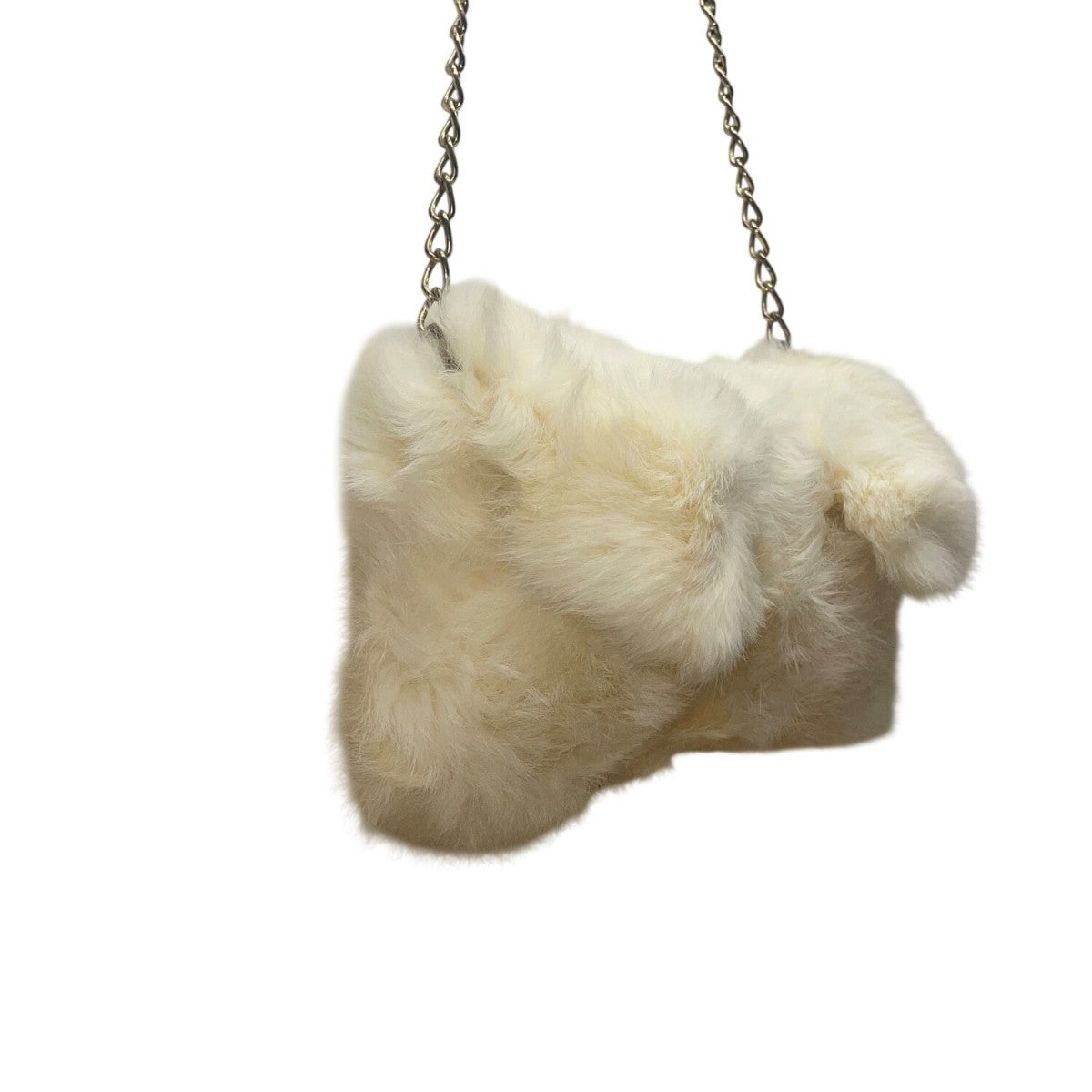 Women’s White Yellowish Faux Fur  Soft Plush Exterior  Chain Strap Shoulder Bag