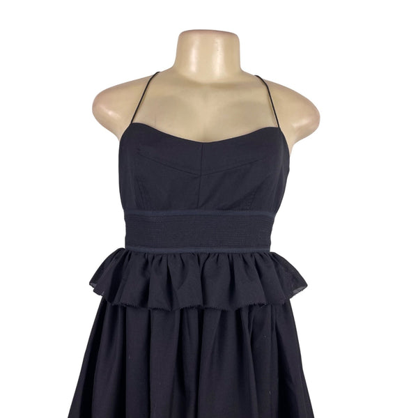 J.Crew Womens Black Wool-Blend Ruffled Halter Midi Dress  Elegant & Lined Size 4