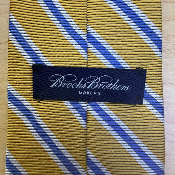 Brooks Brothers Mens Yellow & Blue Striped Pure Silk Necktie
