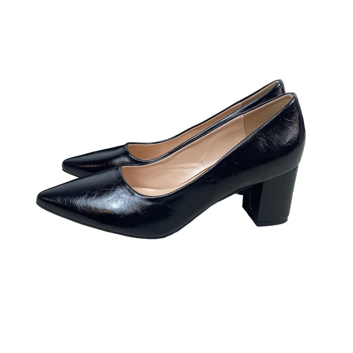 Women's Black Pointed Toe Blocked Pumps Sz 38 - NWOB