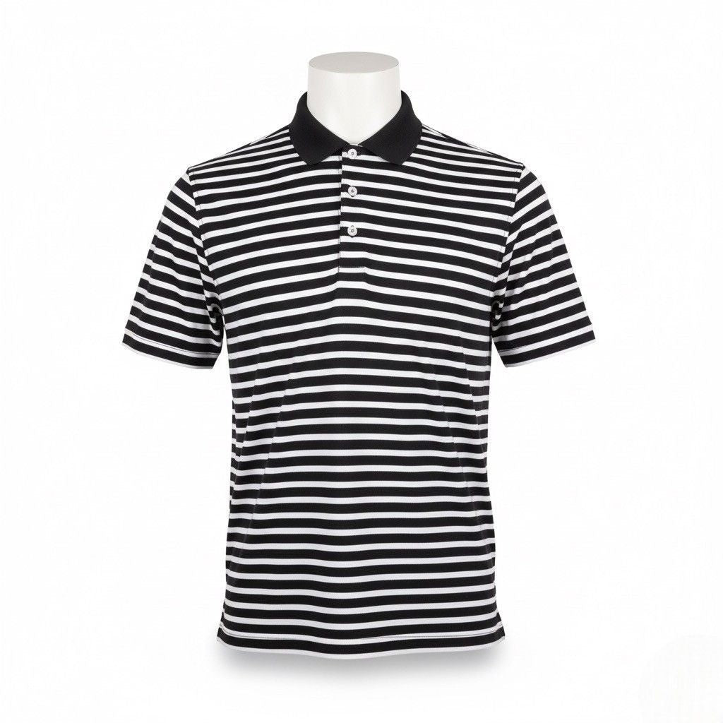 Walter Hagen Mens Black/White Striped Polo Shirt Lightweight Performance Size L