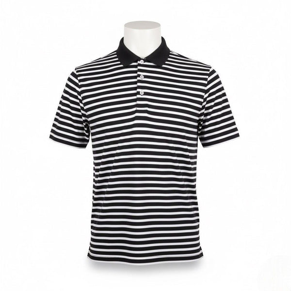 Walter Hagen Mens Black/White Striped Polo Shirt Lightweight Performance Size L