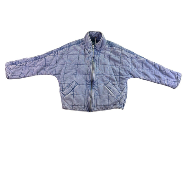 Free People Womens Blue Quilted Cotton Jacket Zip Front Lightweight Casual Sz S