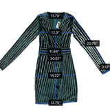 Kikiriki Womens Green Sequin Wrap Dress Long Sleeve V Neck Sparkle Sz M