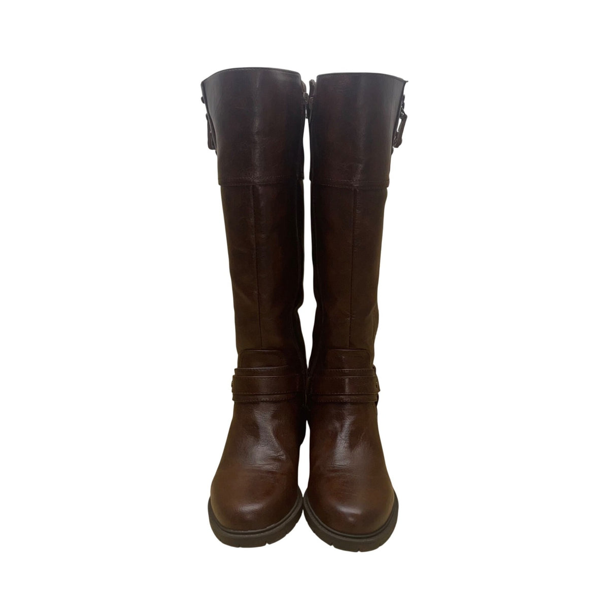 GBG Guess Women’s Brown Faux Leather Knee-High Side-Zip Riding Boots Size 10M