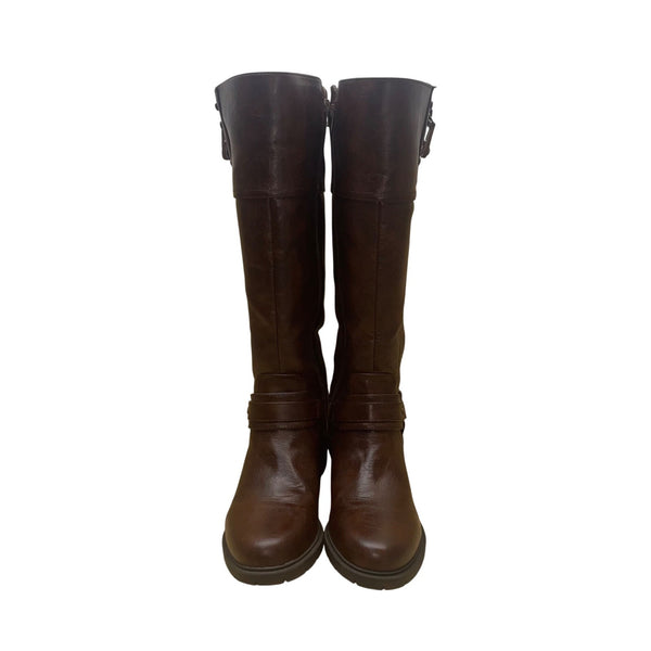 GBG Guess Women’s Brown Faux Leather Knee-High Side-Zip Riding Boots Size 10M