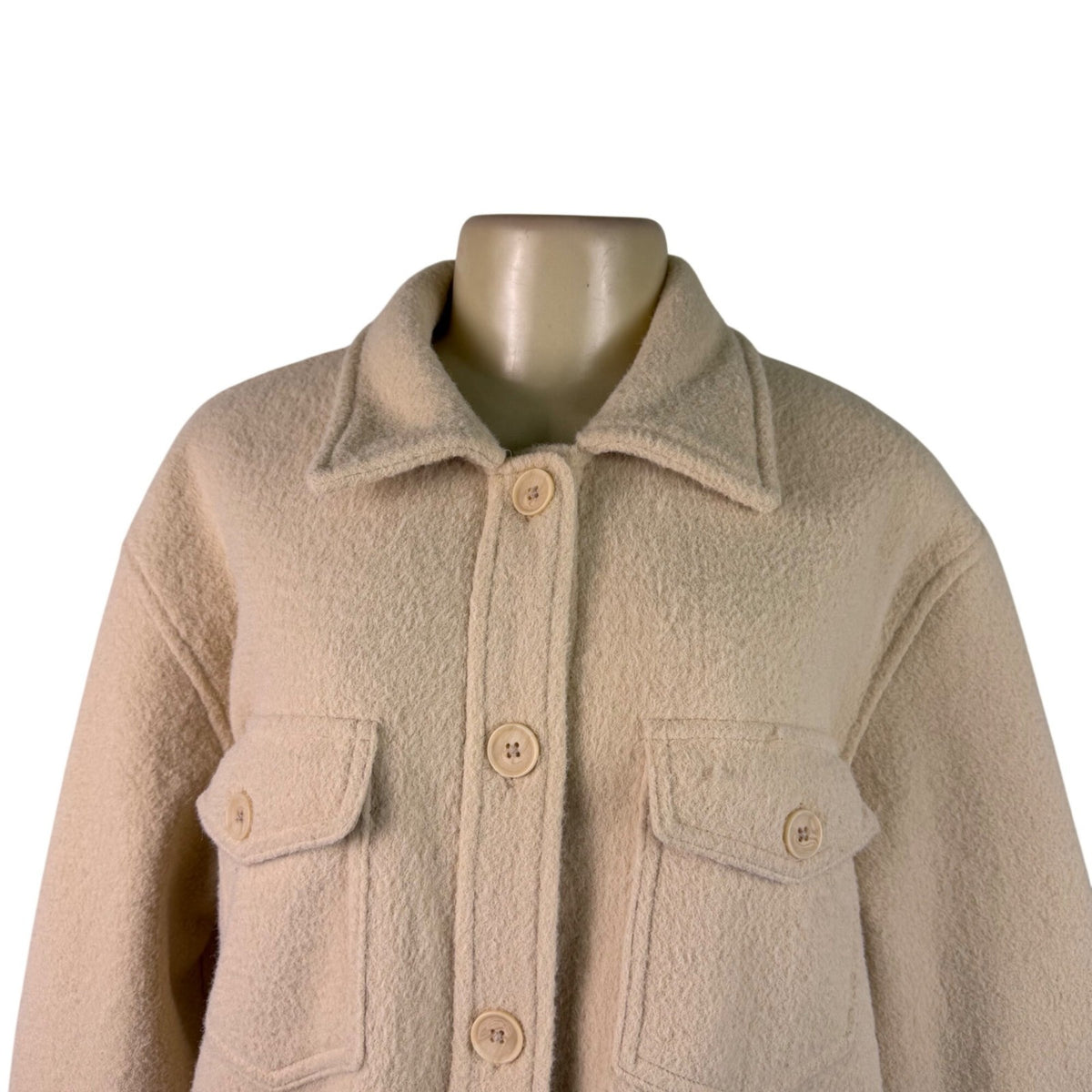 Hilary Radley Womens Beige Fleece Button-Up Shirt Jacket Casual Oversized Sz L