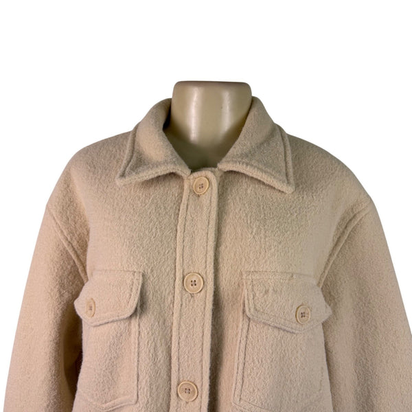 Hilary Radley Womens Beige Fleece Button-Up Shirt Jacket Casual Oversized Sz L