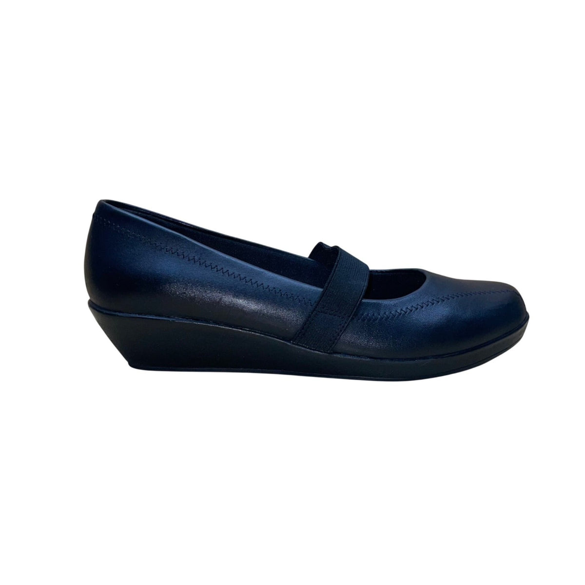 Bass Women’s Black Leather & Elastic Strap Slip-On Mary Jane Wedge Shoes Size 7M