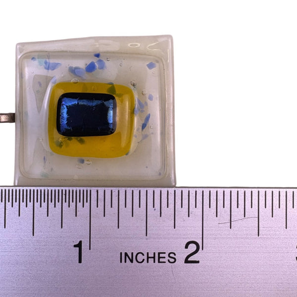  Yellow & Multicolor Fused Glass Pendant Square Unique Design