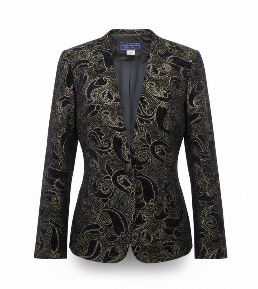 Norton McNaughton Petites Black & Gold Velvet Paisley Blazer Jacket Sz 6