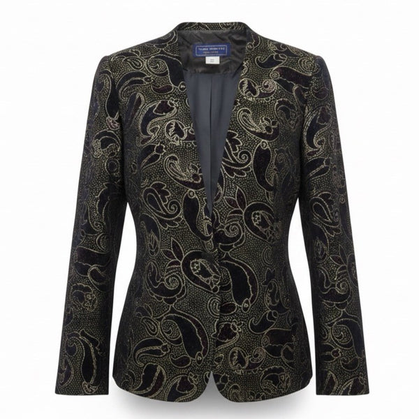 Norton McNaughton Petites Black & Gold Velvet Paisley Blazer Jacket Sz 6