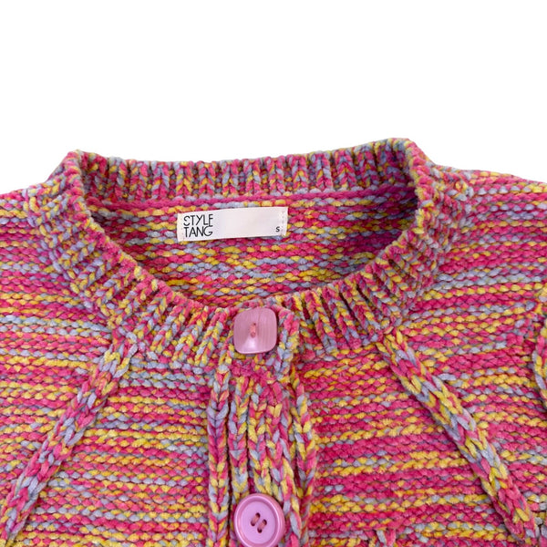 Style Tang Womens Multicolor Knit Cardigan Sweater Button Front Long Sleeve Sz S