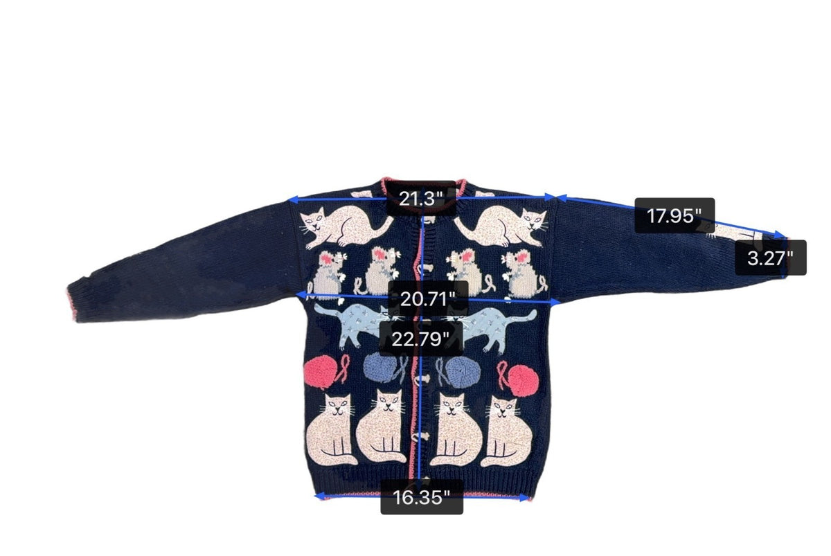 Bellepointe Womens Navy Cotton Ramie Cat Graphic Cardigan Sweater Knit Size S