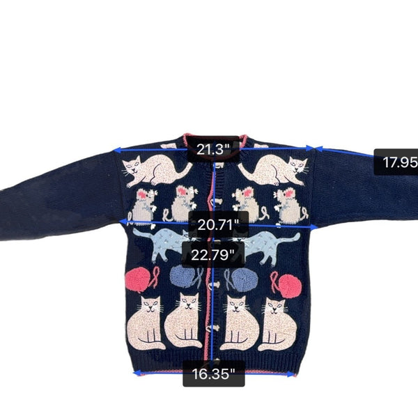Bellepointe Womens Navy Cotton Ramie Cat Graphic Cardigan Sweater Knit Size S
