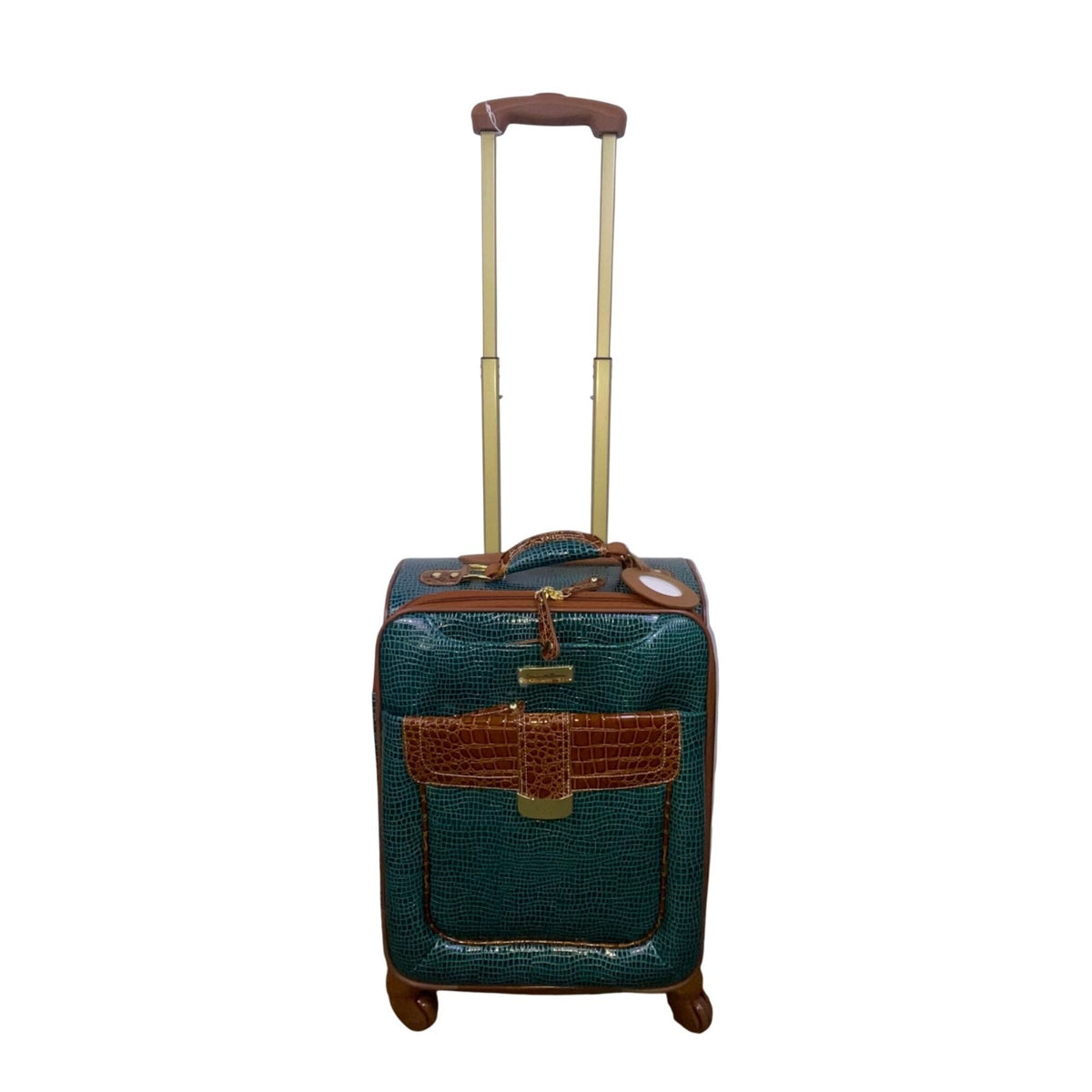 Samantha Brown Unisex Teal & Brown Faux Croc-Embossed Spinner Carry-On Luggage