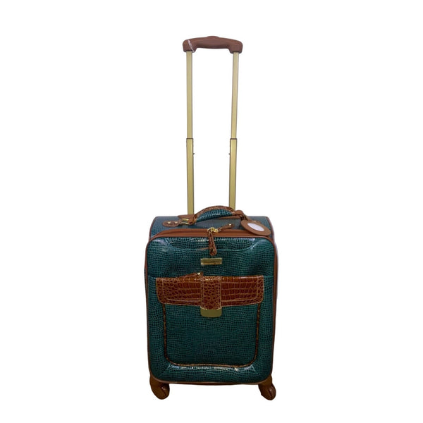 Samantha Brown Unisex Teal & Brown Faux Croc-Embossed Spinner Carry-On Luggage