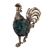 Vintage  Womens Gold Tone Metal Rooster Brooch With Green Jade Accents