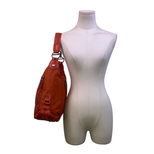 Tumi Women’s Orange Nylon Zip Top Front Zipper Accents Shoulder Bag
