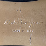 Salvatore Ferragamo Women’s Black Suede Bow Gold Accent Heel Sandals Size 10B