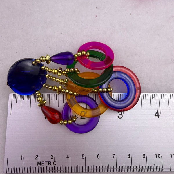 Plastic Multicolor Womens Clip-On Earrings Gold Tone Accents Geometric Dangle