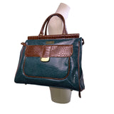 Samantha Brown Women’s Teal & Brown Croc Embossed Lining Dual Handles Travel Bag