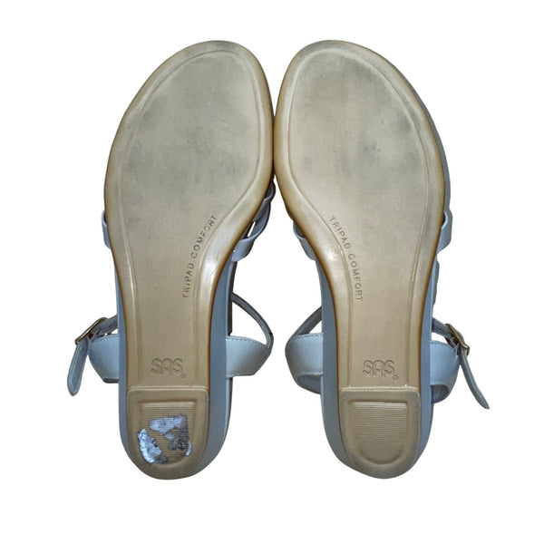 SAS Women’s Gray Leather Strappy Adjustable Ankle Strap Wedge Sandals Size 8.5M