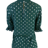Ted Baker Womens Green Puff Sleeve Top Metallic Polka Dot Accent Size 1