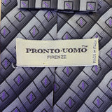 Pronto Uomo Mens Purple & Gray 100% Silk Tie Diamond Pattern Made In Italy