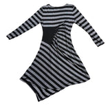 Beige By Eci Womens Black & Silver Striped Long Sleeve Asymmetric Dress Sz L