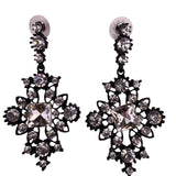 Black Filigree Womens Metal Drop Earrings Rhinestone Embellished Statement
