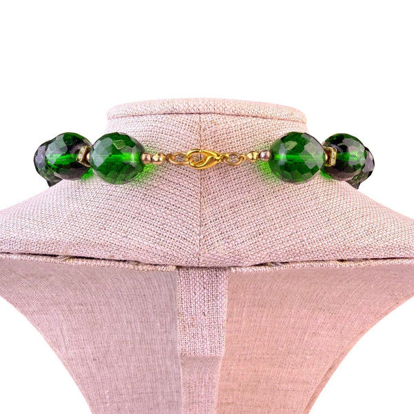 Green Gold Tone Womens Glass Beaded Necklace Gold Toned Spacer Jewelry