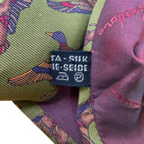 Ferragamo Mens Green Silk Tie Mallard Duck Animal Print Made In Italy