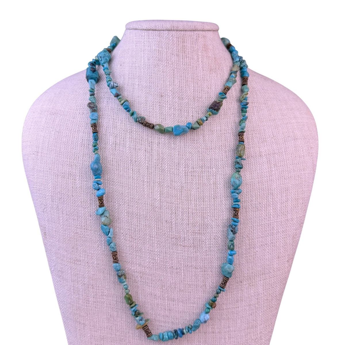 Turquoise and Metal Beaded Necklace, Blue Green