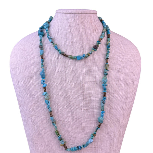 Turquoise and Metal Beaded Necklace, Blue Green
