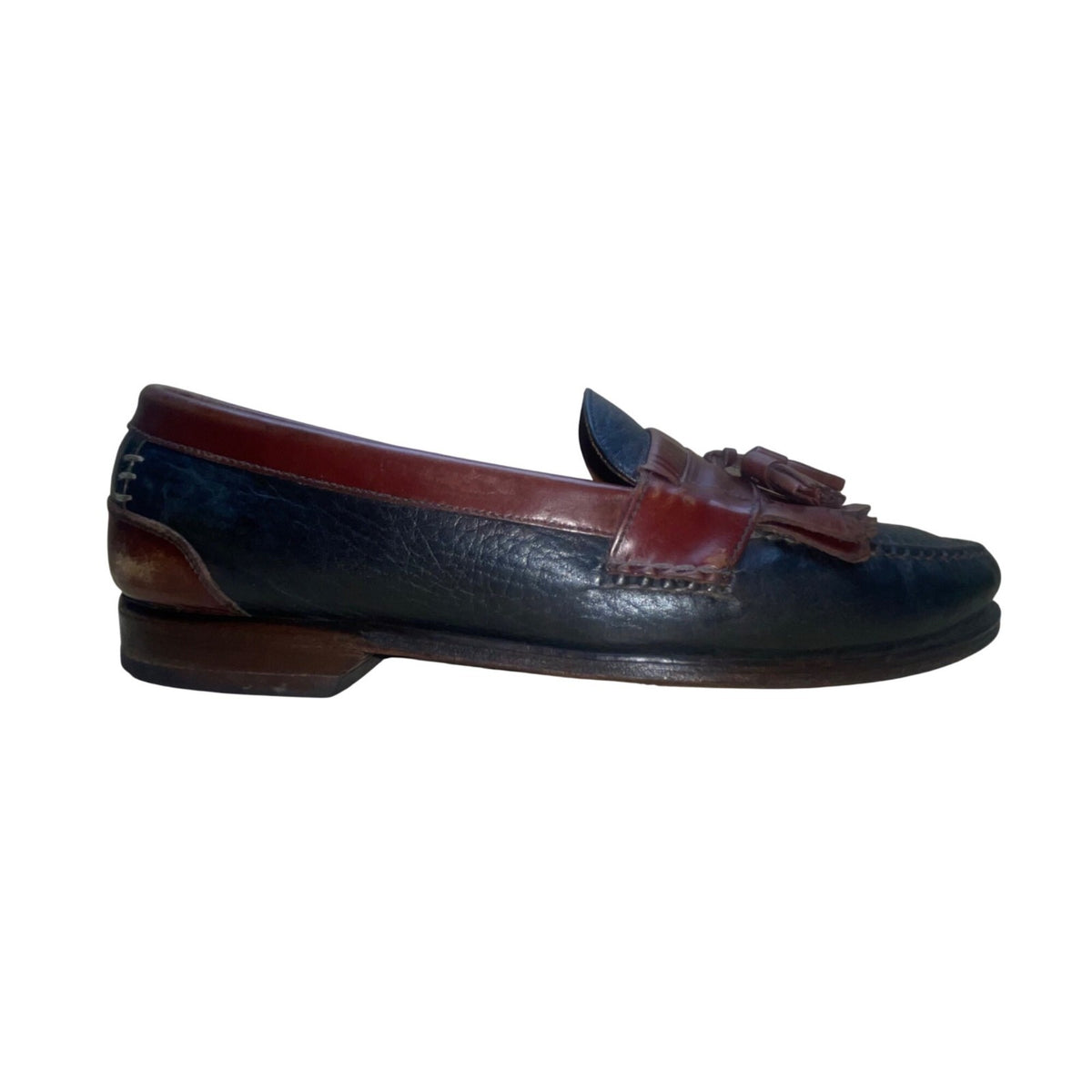H.S Trask Mens Black & Brown Leather Slip-On Tassel Classic Loafers Size 12N