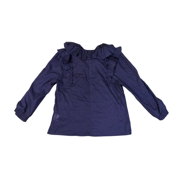 Star By So Nice Womens Navy Cotton Blouse With Ruffled Collar Long Sleeves Sz 36