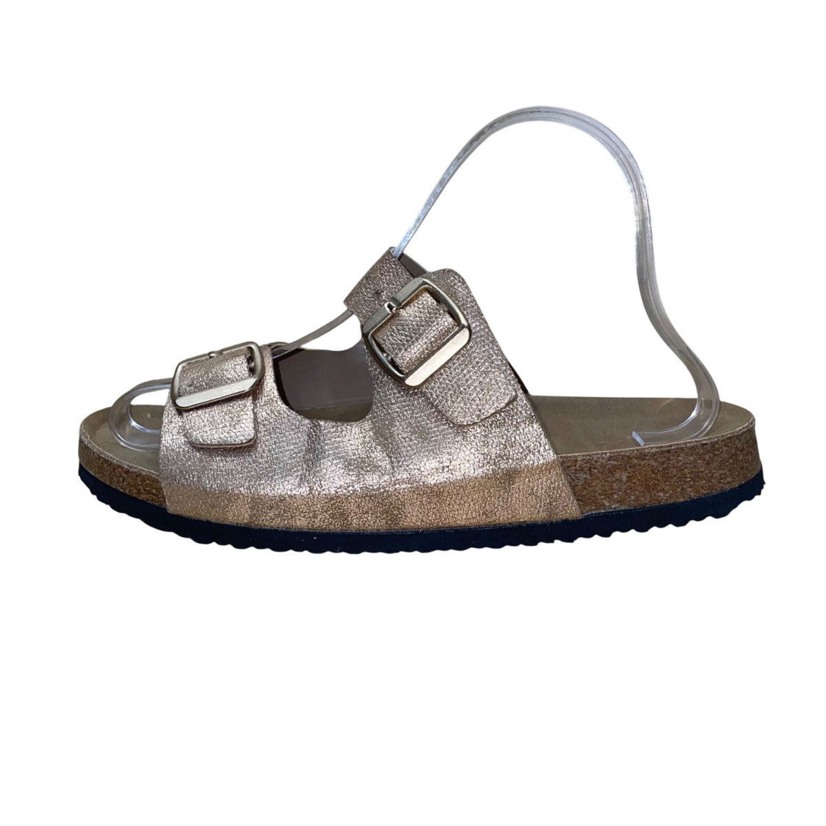 Yo Ki Women’s Rose Gold Metallic Double Buckle Cork Footbed Gian Sandals Sz 8.5