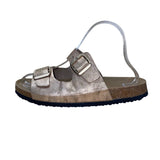 Yo Ki Women’s Rose Gold Metallic Double Buckle Cork Footbed Gian Sandals Sz 8.5
