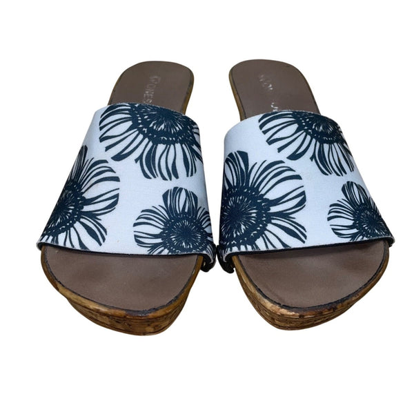 Onesole Women’s Black & White Interchangeable Top Cork Wedge Sandals Size 7