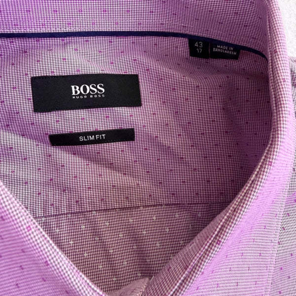 Hugo Boss Mens Purple Cotton Slim Fit Button-Up Long Sleeve Shirt Size 17 43