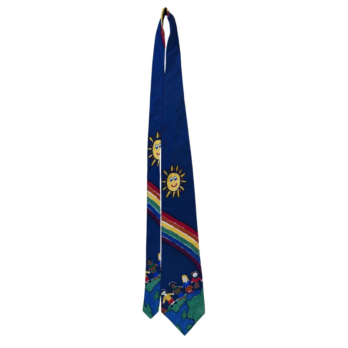 Save The Children  Blue 100% Silk Necktie Peace On Earth Child Design Colorful