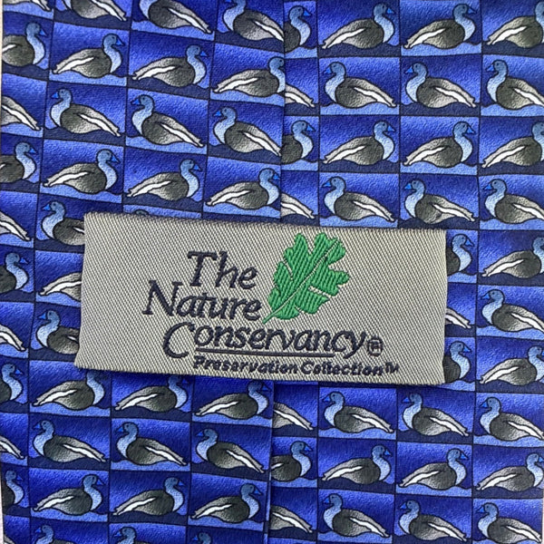 The Nature Conservancy Mens Blue Silk Duck Pattern Neck Tie Hand Made Imported