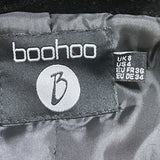 Boohoo Women's Black Faux Fur Hooded Parka Jacket Full-Zip Drawstring Waist Sz 4