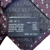 Mens Purple Silk Geometric Pattern Tie With Medusa Logo