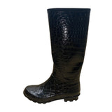 Wonder Women’s Black Croc Embossed Rubber Slip-Resistant Rain Boots Size 6