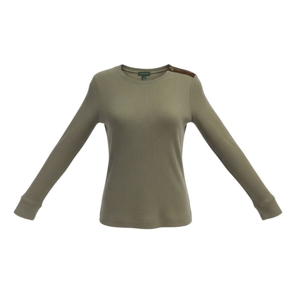 Lauren Ralph Lauren Womens Olive Cotton Knit Pullover Top W/Suede Accents Sz XL
