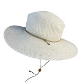 Nine West Womens Beige Straw Wide Brim Sun Hat With Chin Cord Lightweight Summer